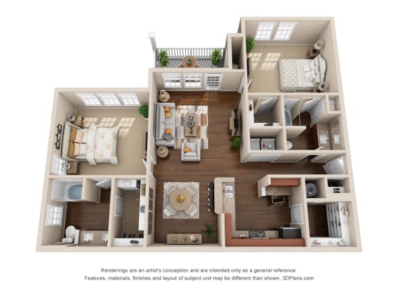 a 3d floor plan of the villas at houston levee west apartments