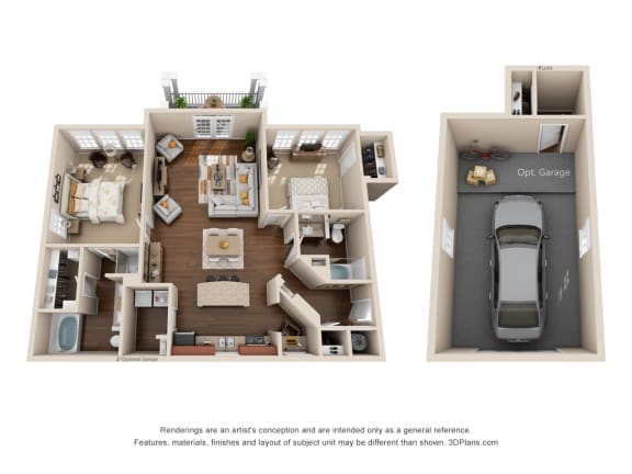 a floor plan of the acadia with two bedrooms and a car garage