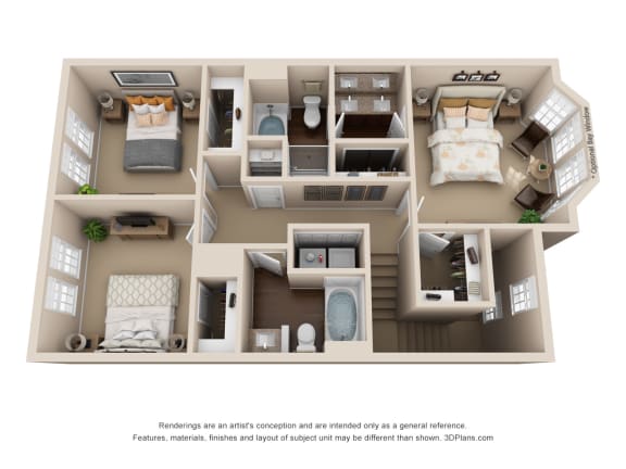 a 3d floor plan of a 1 bedroom apartment