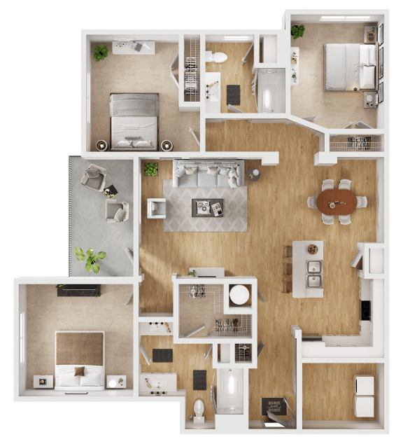 a floor plan of a 3 bedroom apartment