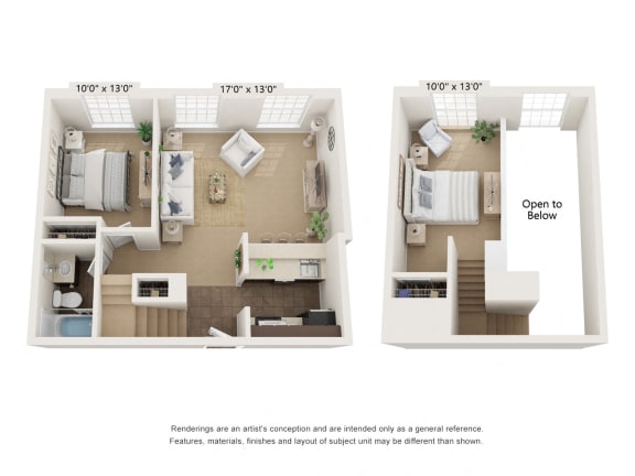 1 bed 1 bath CT1a_Loft Floor Plan 1 bed 1 bath CT1a_Loft Floor Plan at Clocktower and Velvet Mill Apartments, Manchester, CT, 06040