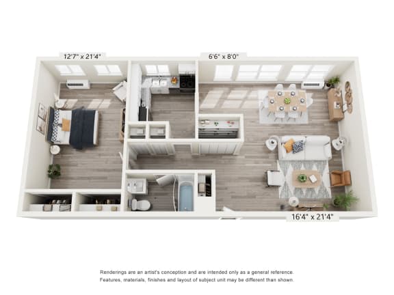 1 Bed 1 Bath Floor Plan at Park Edge, Springfield, MA, 13502