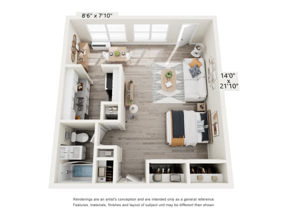 Studio Floor Plan at Park Edge, Massachusetts, 13502