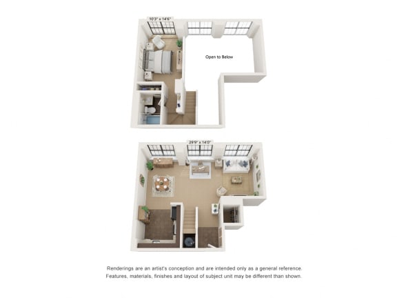 1 bed 1 bath VM1aL_MD Floor Plan at Clocktower and Velvet Mill Apartments, Connecticut, 06040