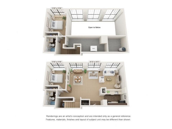 2 bed 2 bath VM2c Floor Plan at Clocktower and Velvet Mill Apartments, Manchester, Connecticut