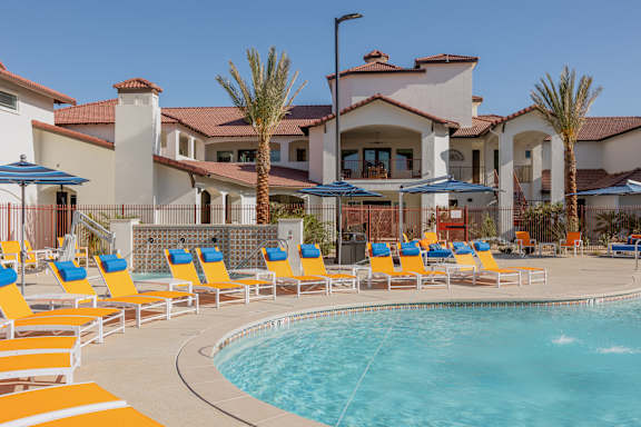 Poolside Relaxing Area at The Villas at Ellis Manor, Fresno, California