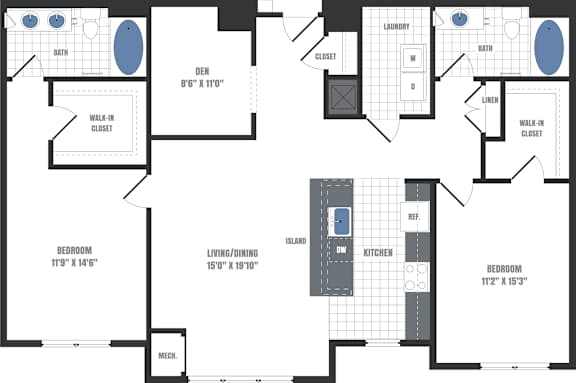 A floor plan of a house with a living room, dining room, kitchen, and three bedrooms.