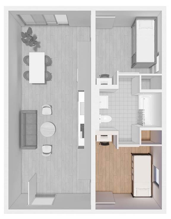 Floor Plan  A bathroom with a toilet, sink, and mirror.