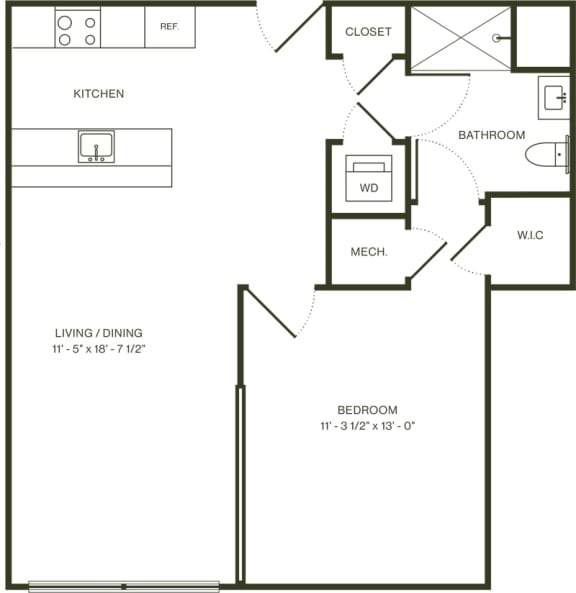 a diagram of a floor plan of a house with a bedroom and a living room