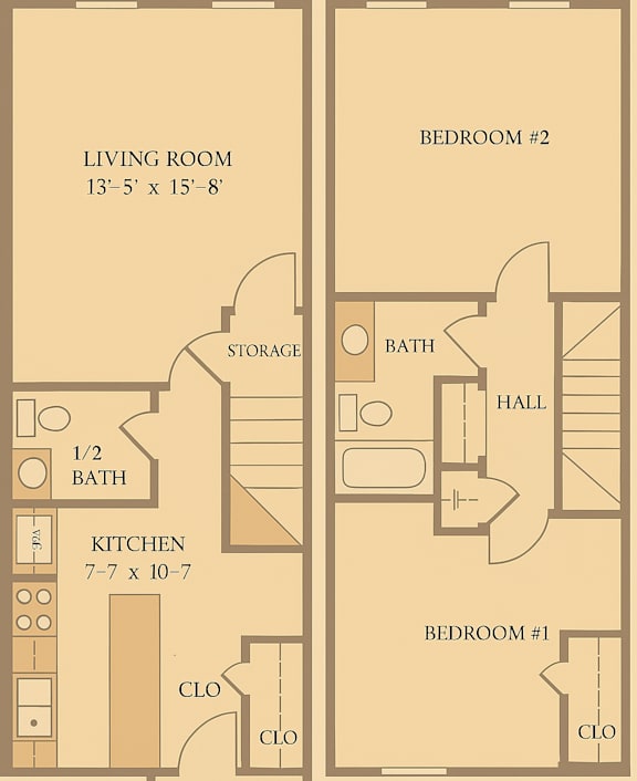 2Bedroom Floor Plan at Cleary Pointe Apartments, Metairie, LA, 70001
