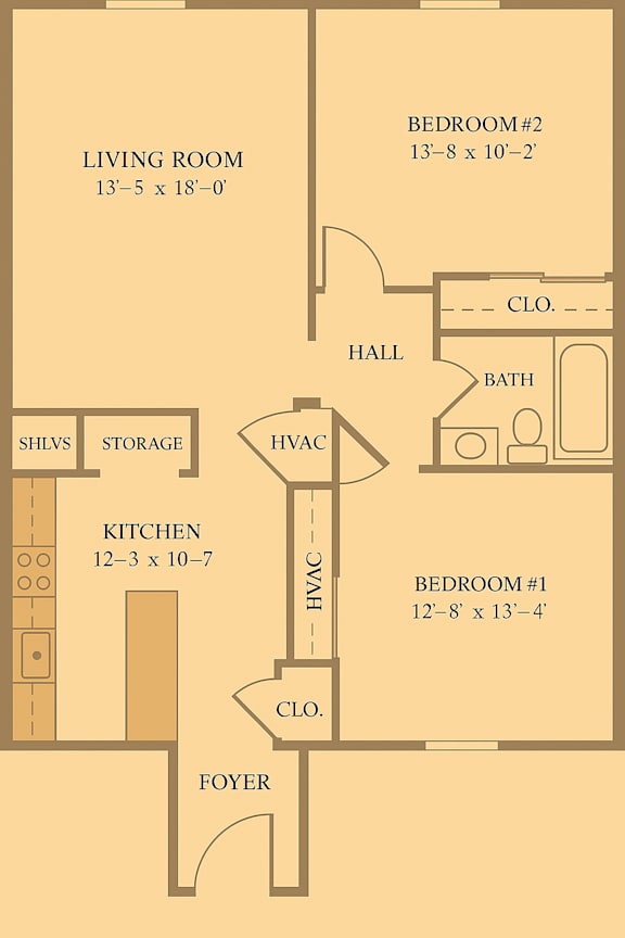 2Bed 1Bath Floor Plan at Cleary Pointe Apartments, Metairie, LA