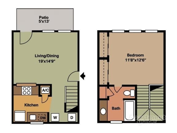 1Bd 1Bth Floor Plan at Veridian Apartment Homes, Baton Rouge, Louisiana