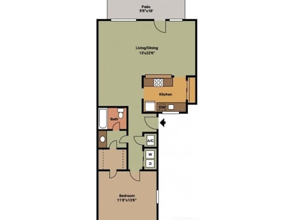 1Bed 1Bath Floor Plan at Veridian Apartment Homes, Baton Rouge, 70820