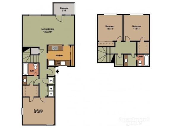3Bed 2Bath Floor Plan at Veridian Apartment Homes, Baton Rouge, LA, 70820