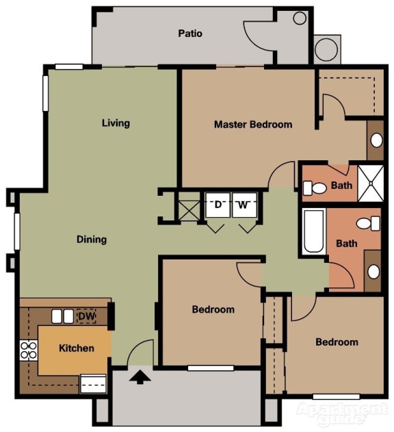 Kitchen – Living/Dining Patio - Hallway to Laundry, Bedrooms, Lg Bath - Lg Bedroom walk-in closet, vanity, Shower Toilet room