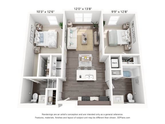 a 3d floor plan of a bedroom