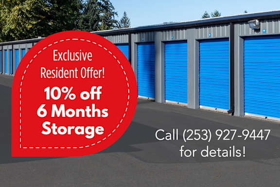 A storage facility offers a 10% discount on 6 months of storage for residents.