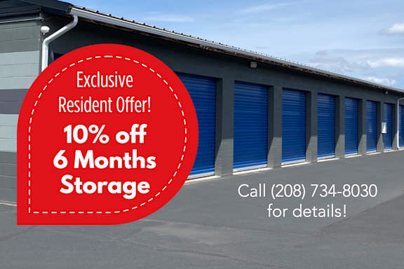 A storage facility is advertising a 10% discount on 6 months of storage for residents.