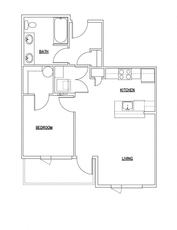 1x1_680sf Floor Plan at The Duo, Washington, 98466