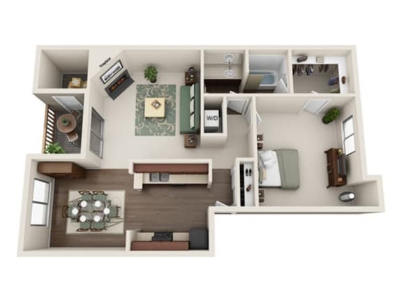 A floor plan for a one bedroom apartment in Fife, WA. Virtual staging and layout ideas. at Pointe East, Fife, WA, 98424