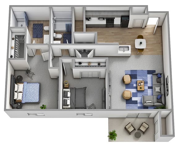 2x2 1022 sq ft Floor Plan at Altitude, East Wenatchee, WA, 98802
