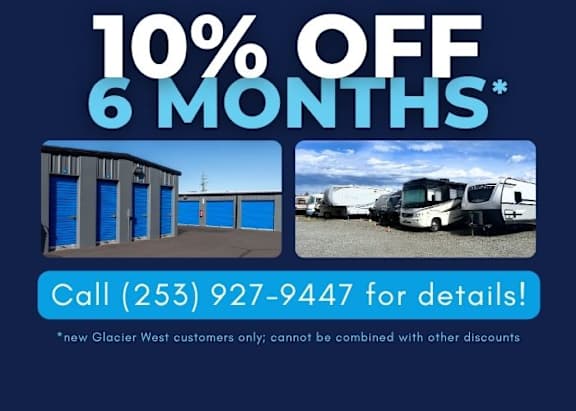 A promotional image offering a 10% discount for 6 months at Glacier West, with a phone number provided for details.