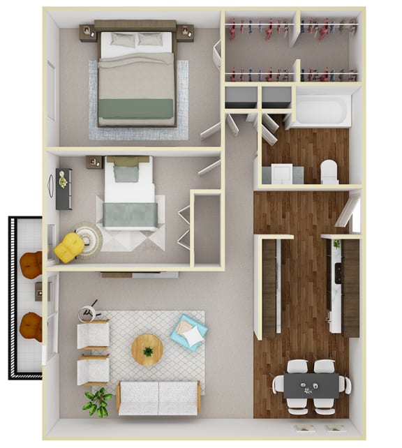 a floor plan of a two bedroom apartment with virtual staging at Laurel Park, Twin Falls, ID 83301