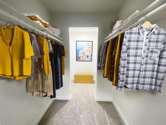 a walk in closet with white walls and a carpeted floor at Laurel Park, Twin Falls, Idaho