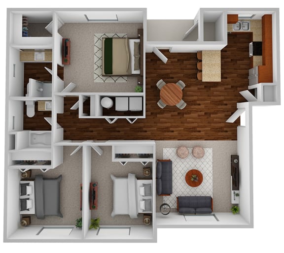 A floor plan of a 3 bedroom home with virtual staging. at Pine Tree Park, Washington, 99337