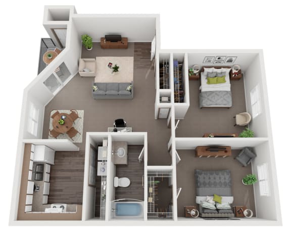 A floor plan of a two bedroom apartment in Fife, WA.