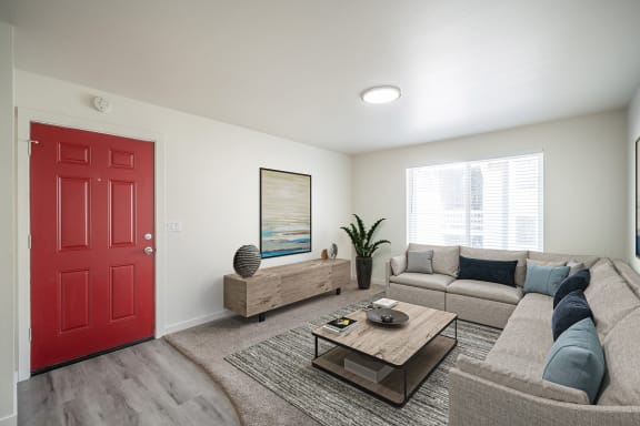 Spacious living room with large window at Summit Apartments  at Summit, Pocatello, ID 83201