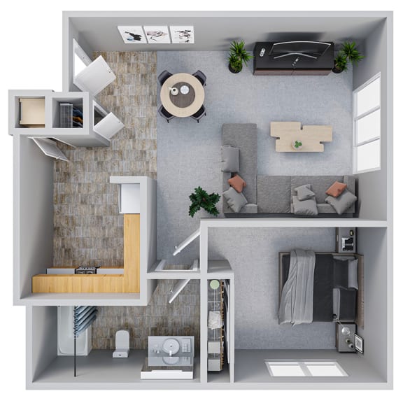 a floor plan of a one bedroom apartment with a bathroom and a balcony at Wildflower.at Wildflower, Washington, 99336