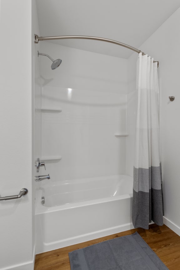 a bathroom with a shower and a shower curtain at Yellowstone Landing, Belgrade