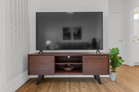 a television sits on a cabinet in a living room at Yellowstone Landing, Montana