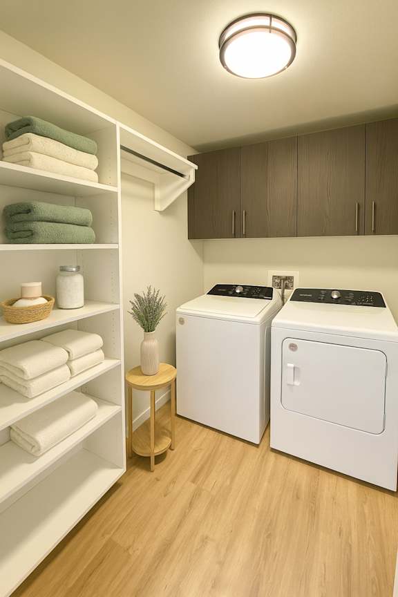 A small laundry room with a washer and dryer.