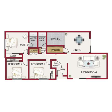 Tudor Floor Plan at Castle Vista Senior Duplex Community, Atwater, CA