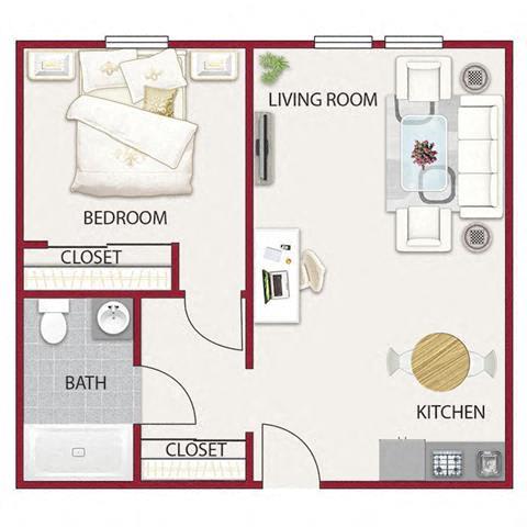 The Foothill Floor Plan at Hilltop Commons Senior Living, California, 95945