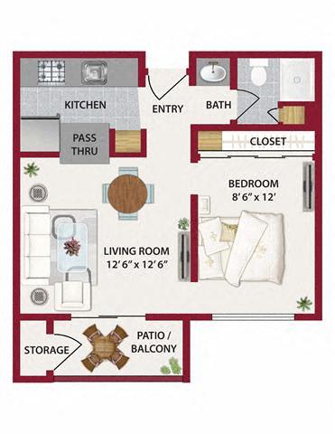 Studio Floor Plan at Lodi Commons Senior Living, Lodi, 95240