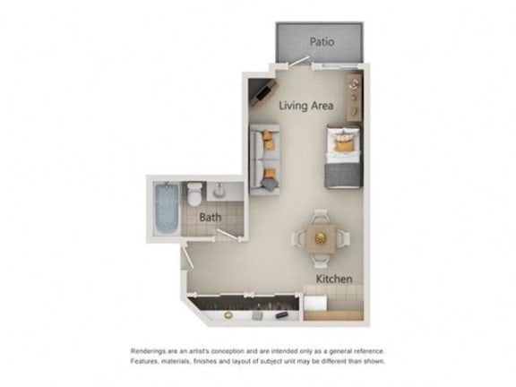 Unit A Floor Plan at River Commons Senior Living, Redding, CA 96002