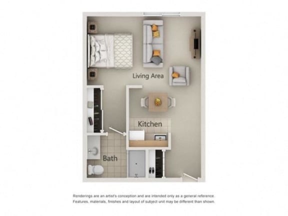 Unit E Floor Plan at River Commons Senior Living, Redding, CA