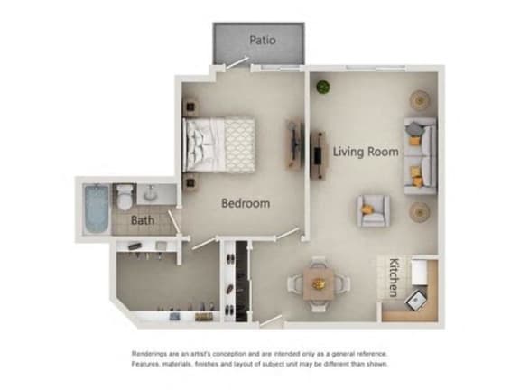 2 bedroom floor plan at River Commons Senior Living, Redding