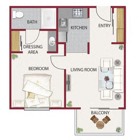 The Courtyard Floor Plan at Roseville Commons Senior Living, Roseville, 95678