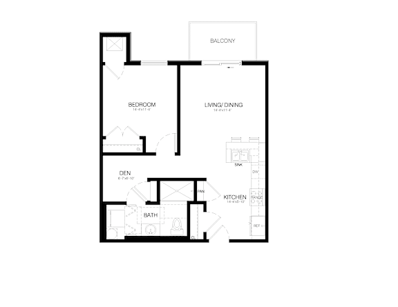 A black and white floor plan of a house with a balcony.