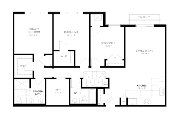 Floor Plan  A black and white floor plan of a house with labeled rooms.