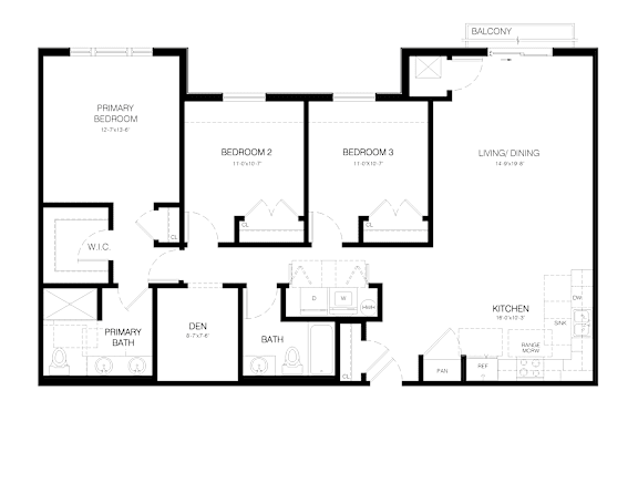 A black and white floor plan of a house with labeled rooms.
