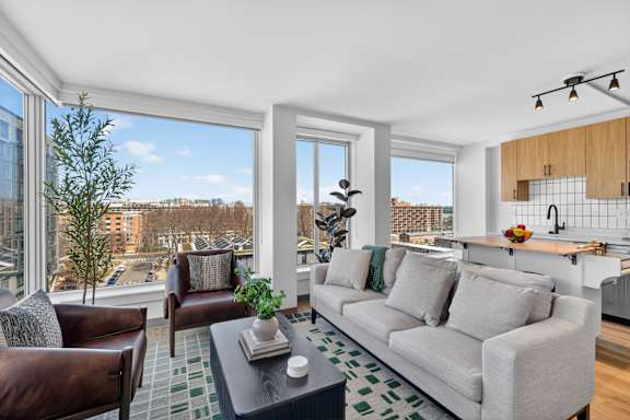 Bright Living Room at Reflections at the Wharf, District of Columbia