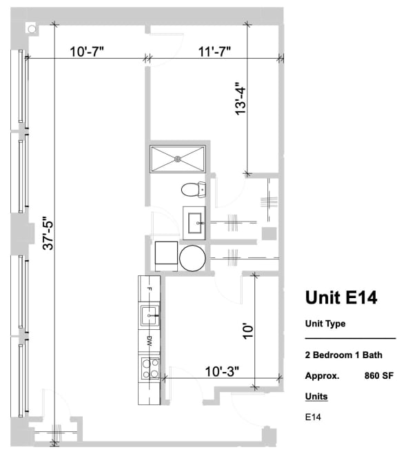 E14 - 2 Bed 1 Bath at Textile Apartments, Cincinnati, OH, 45202