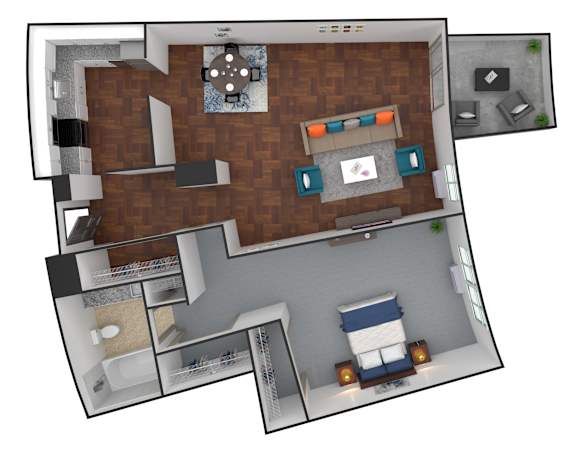 Floor Plan  1 bed 1 bath D at Hampton Plaza Apartments, Towson, MD, 21286