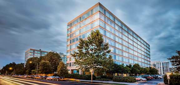 View of the glass building with beautiful exterior at Reflections at the Wharf, Washington, 20024