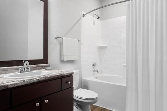 Modern Bathroom with Framed Mirror at Adara Overland Park, Kansas